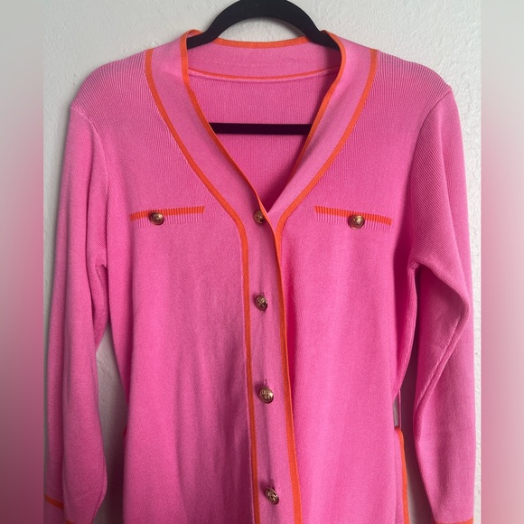 Pink Queen Women's Long Sleeve Button Down Sweater Dress with Belt Size Medium - Picture 2 of 11